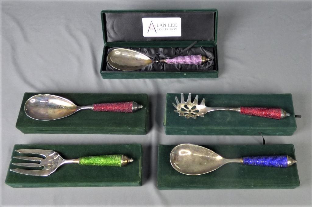 Alan Lee Collection Silverware- Serving Spoons & F: Alan Lee Collection- Serving Spoons and Forks. Lot of 5 in original boxes.