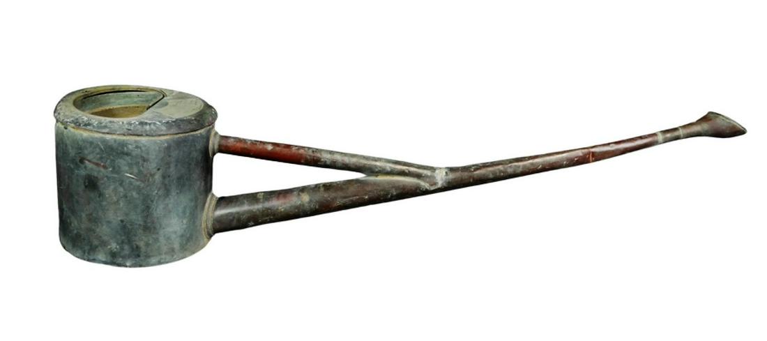 Antique French Zinc Long Reach Spout Watering Can: Antique circa 1920 French Zinc Watering Can with Long Reach Spout. 31" long. Good overall condition showing some age related wear.