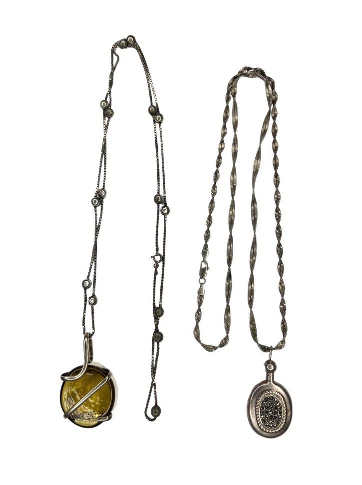 Two Large Sterling Silver Necklaces- Flask Pendant (1 of 8)