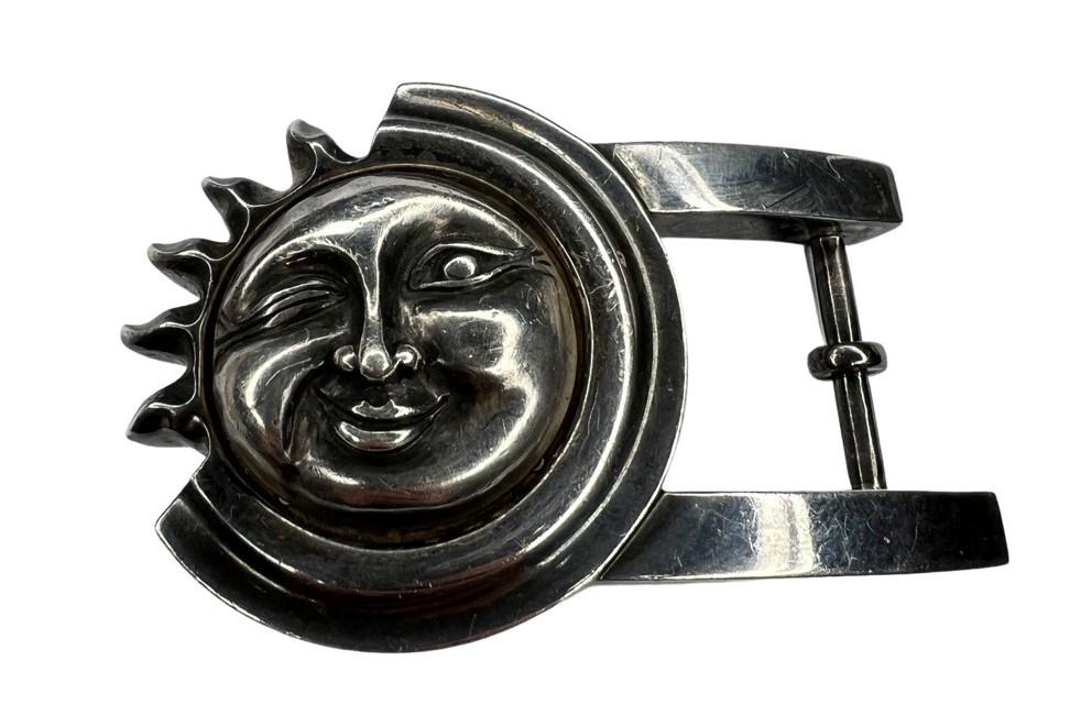 Kieselstein Cord Sterling Silver Belt Buckle- Sun: intage Barry Kieselstein Cord Sterling Silver Belt Buckle in form of Sun. 3" x 2".