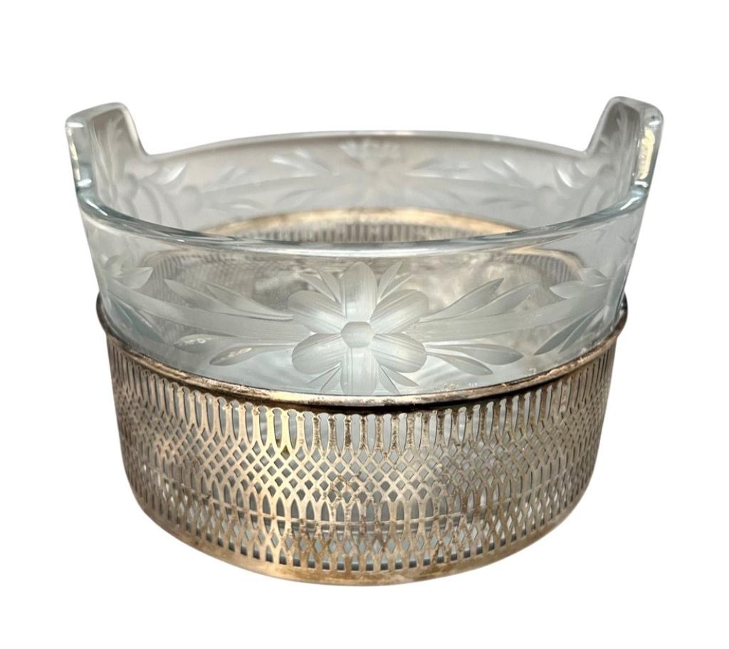 Antique Sterling Silver & Etched Crystal Bowl (1 of 7)