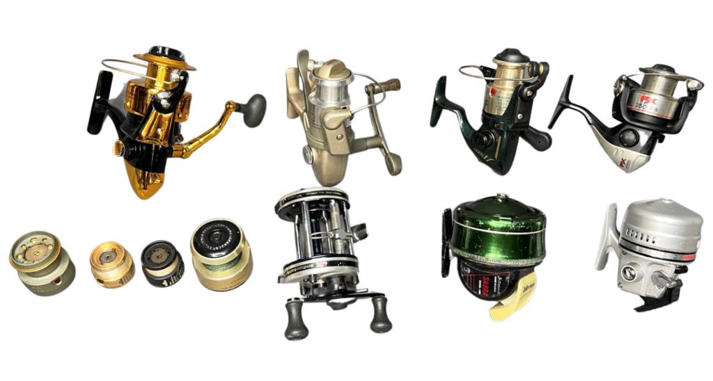 Vintage Fishing Reels- Olympic, Sabra, Abu Garcia: Group of Vintage Fishing Reels including Johnson, Olympic, Abu Garcia, Sabra, Shimano.
