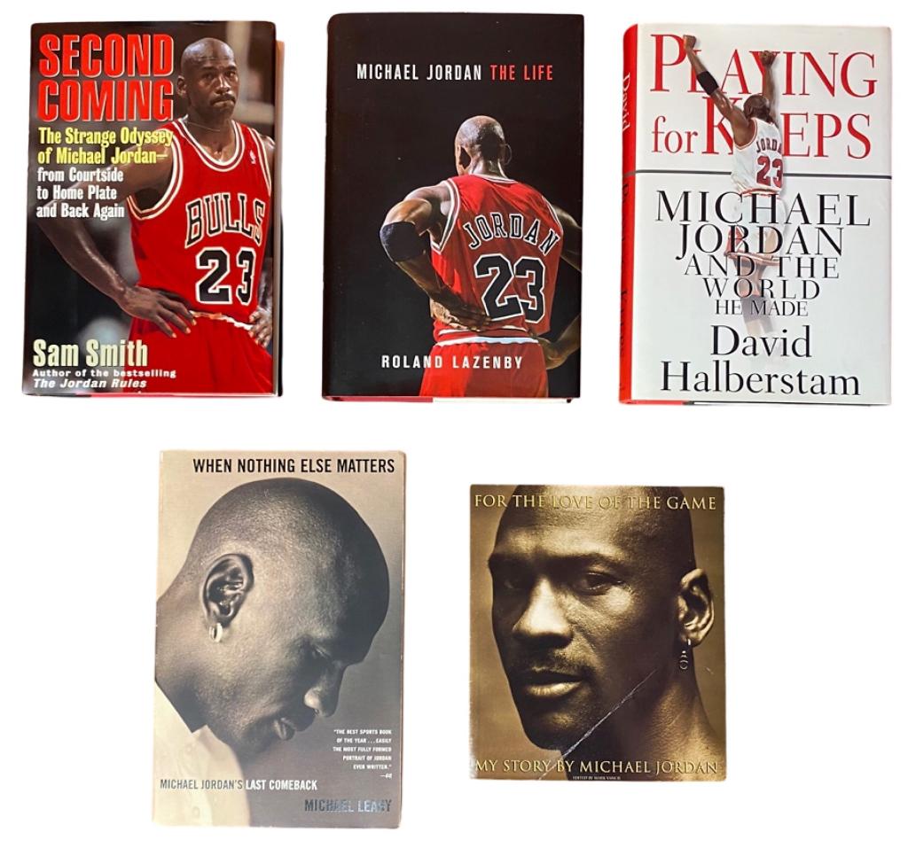 Michael Jordan Lot of Biography Books: Michael Jordan Lot of 5 Biography Books. Good Condition, "For the love of the game" has crease on front cover.
