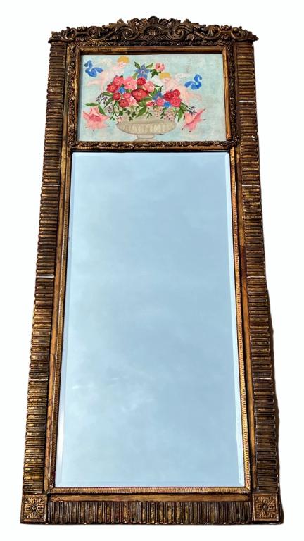 Vintage Ormolu Wall Mirror w Cherubs Painted Panel (1 of 3)