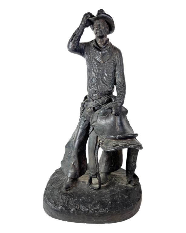 1972 "Drifter" Cowboy Statue by Michael Garman: 22" tall 1972 "Drifter" Cowboy Statue by Michael Garman. Signed at base and marked 1972 4th. Good Condition.