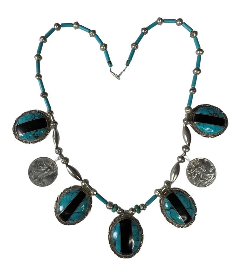 Native American Zuni Sterling & Turquoise Necklace (1 of 9)