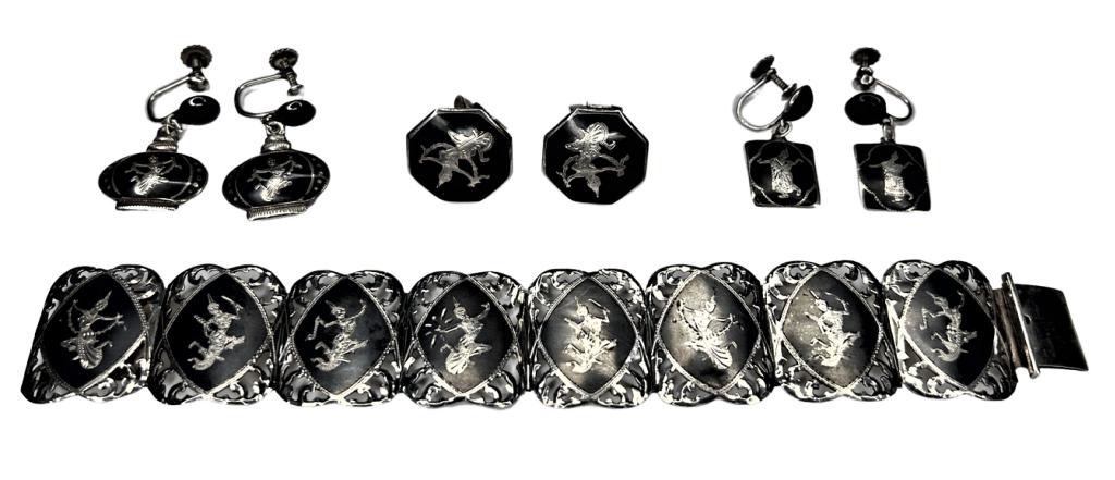 Vintage Siam Sterling Silver Bracelet & Earrings (1 of 14)