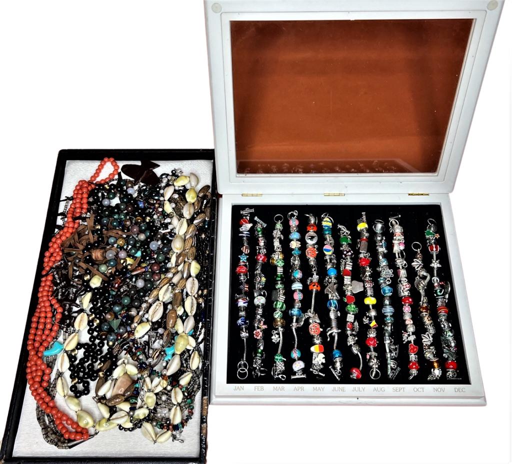 Willabee & Ward Month Bracelets Set & Necklaces: Willabee and Ward 12 Months Bracelets Set in Original Box and Large Group of Vintage Necklaces, some with genuine stones. Good Condition.