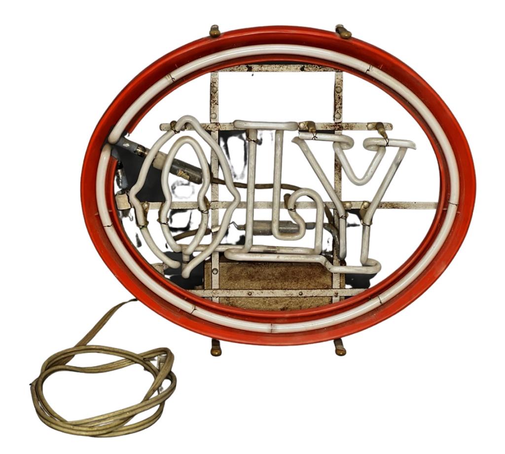 Vintage "Oly" Olympia Brewing Co Neon Beer Sign: Vintage "Oly" Olympia Brewing Co Neon Beer Sign. Measures 19" x 16". Sign is in as found condition, neon tube is broken.