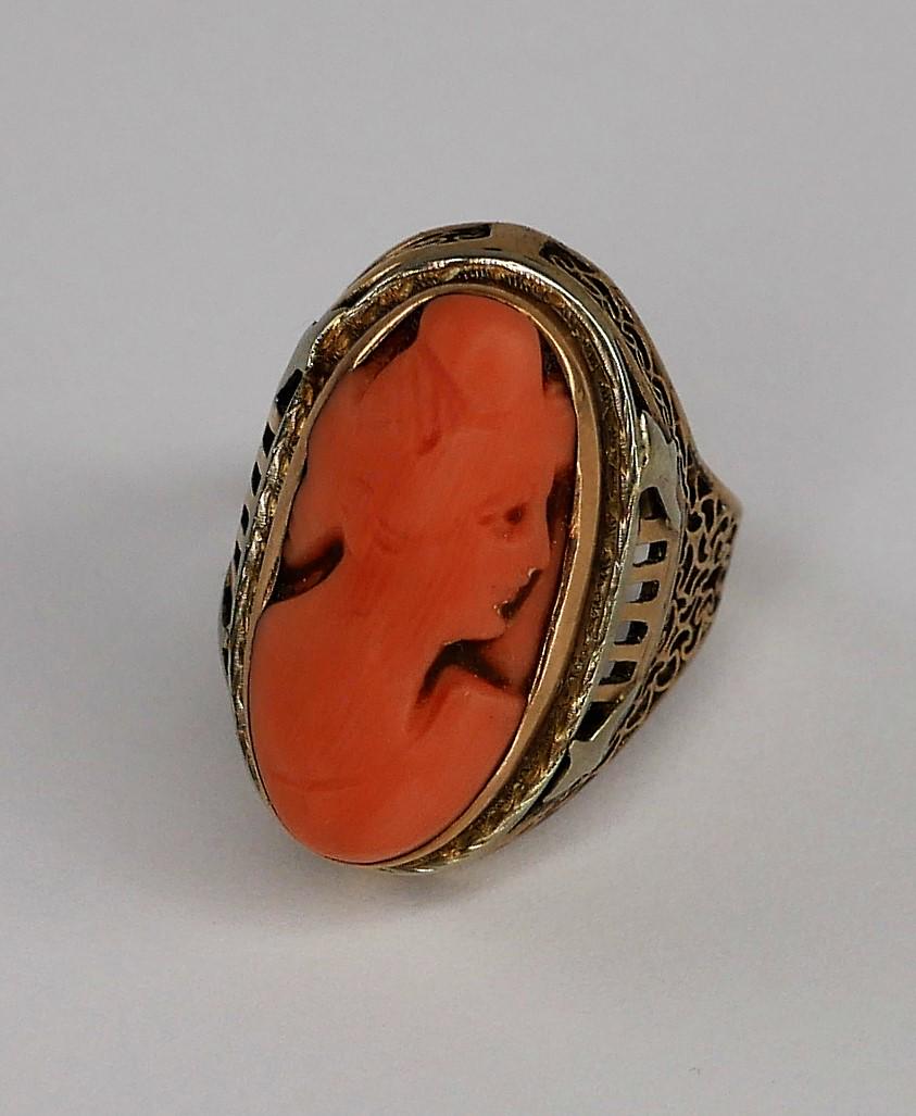 Victorian 10k Gold Ring w/ Coral Cameo (1 of 5)