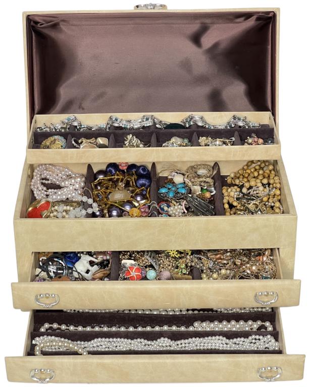 Large Jewelry Box filled with Costume Jewelry: Large Jewelry Box filled with Costume and Craft Jewelry