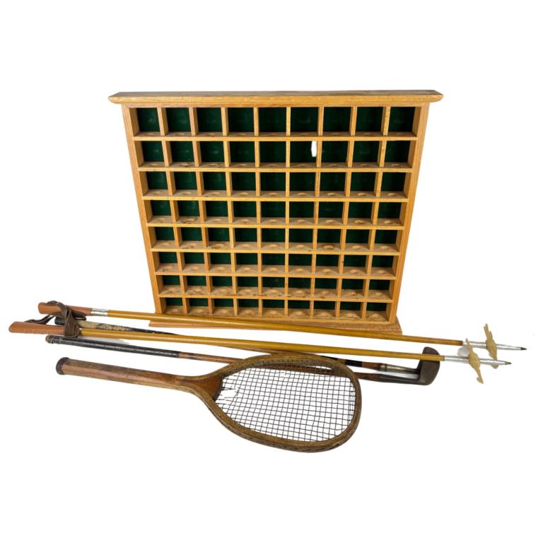 Antique Sport Decor- Golf Clubs, Tennis Racket, Sk (1 of 14)