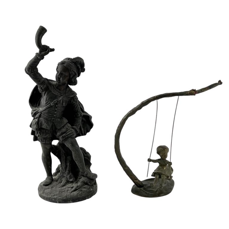 Two Metal Sculptures- Spelter Boy & Bronze Girl (1 of 11)