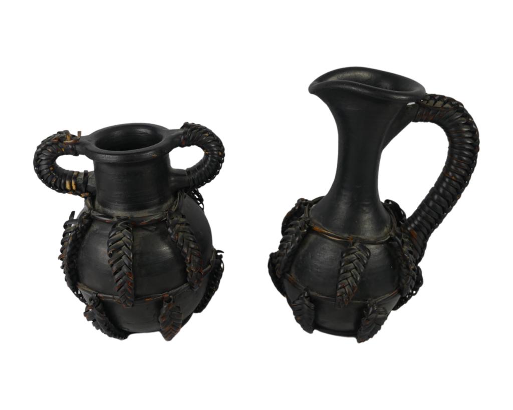 Vintage Primitive Tribal Leather & Clay Pitchers (1 of 6)