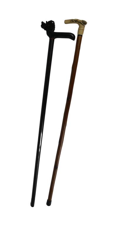 Two Vintage Walking Sticks/ Canes w Carved Handles (1 of 6)