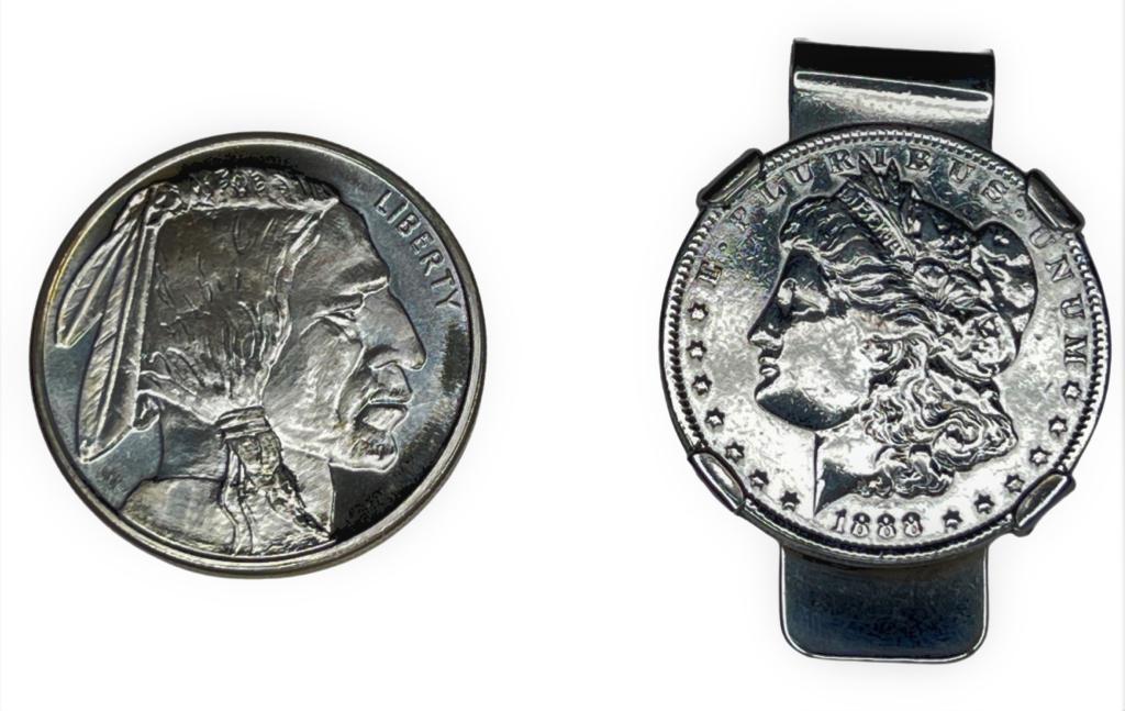 1888 US Morgan Silver Dollar Clip & Buffalo Round (1 of 2)