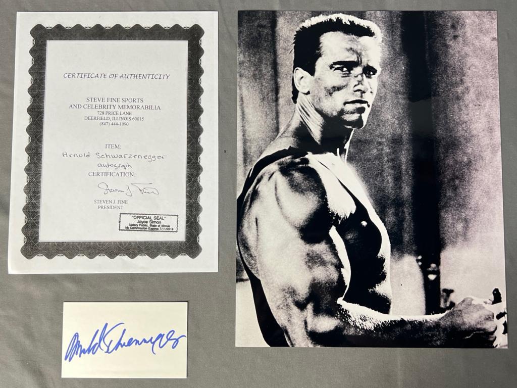 Arnold Schwarzenegger Autograph/ Signature & Photo: Arnold Schwarzenegger Autograph/ Signature with 14" x 11" Photograph. Comes with Certificate of Authenticity. Condition: Good. We truly believe that this item is authentic, but Esquis Auctions does no