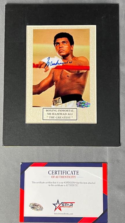 Muhammad Ali Autographed Boxing Photograph: Muhammad Ali Autographed/ Signed 5" x 3 1/2" Photograph . Custom matted to 8" x 10". Comes with Certificate of Authenticity. Condition: Good. We truly believe that this item is authentic, but Esquis A