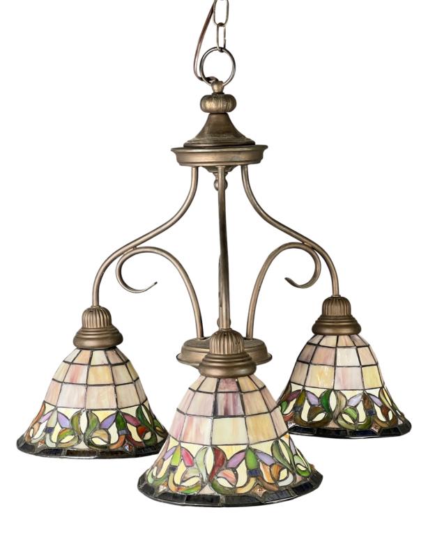 Vintage 3-Light Stained Slag Glass Chandelier: Vintage 1960's-1970's 3-Light Stained Slag Glass Chandelier. 22" tall, each shade is 9" in dia. Good condition.