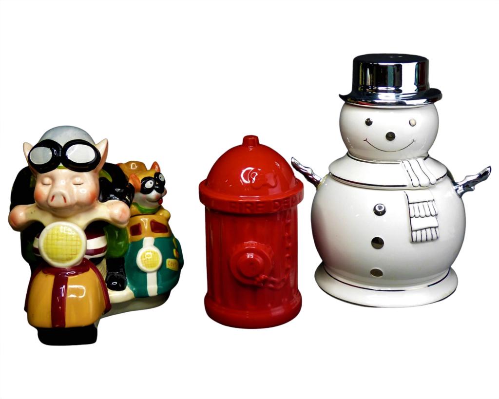 Figural Cookie Jars- Slatkin & Co Snowman, Pig Bik (1 of 6)