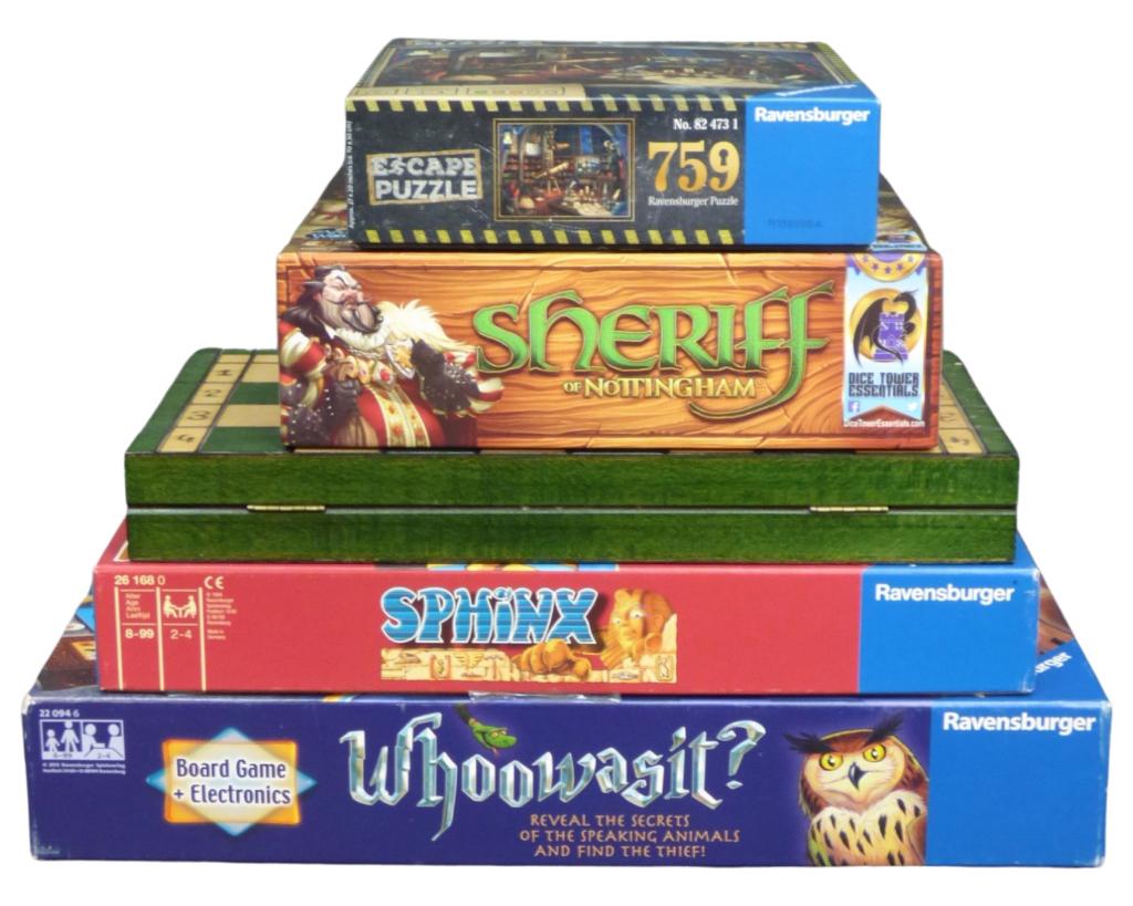 Lot of Board Games & Puzzles- Chess, Whoowasit?: Lot of Board Games & Puzzles- Chess, Whoowasit?, Sheriff of Nothingem, etc.. All are complete, some are New.