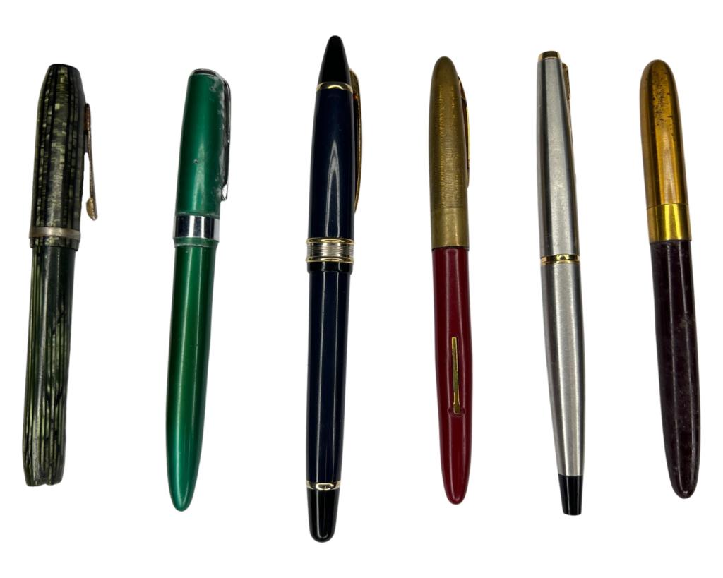 Vintage Fountain Ink Pens- Parker: Vintaeg Fountain Pens including Parker 45 with 14k Godl Nib; Sheaffer Fineline; Venus; Wearever; Arnold and Retro 1951 Pen.