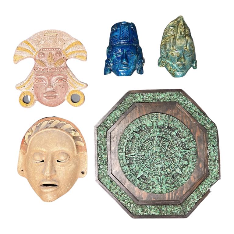 Vintage Aztec & Mayan Wall Masks & Decor Plaques (1 of 6)
