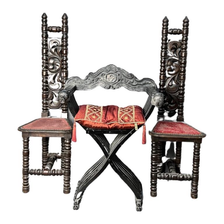 Savonarola Carved Lions Head Italian Folding Chair (1 of 10)