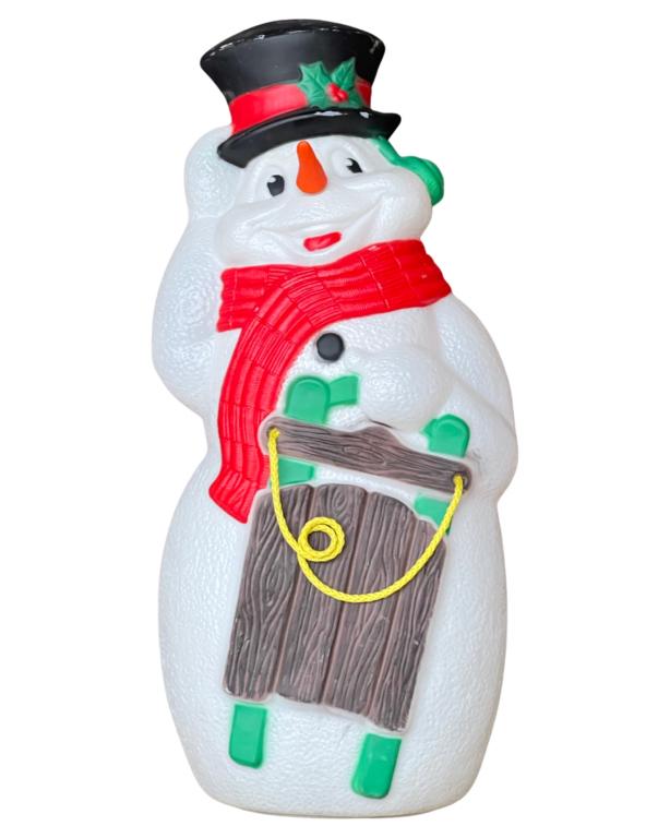 Vintage TPI Blow Mold Snowman w/ Sled X-Mas: Vintage Christmas TPI Snowman Blow Mold. Approx. 40" tall. Good overall condition, some wear, untested.
