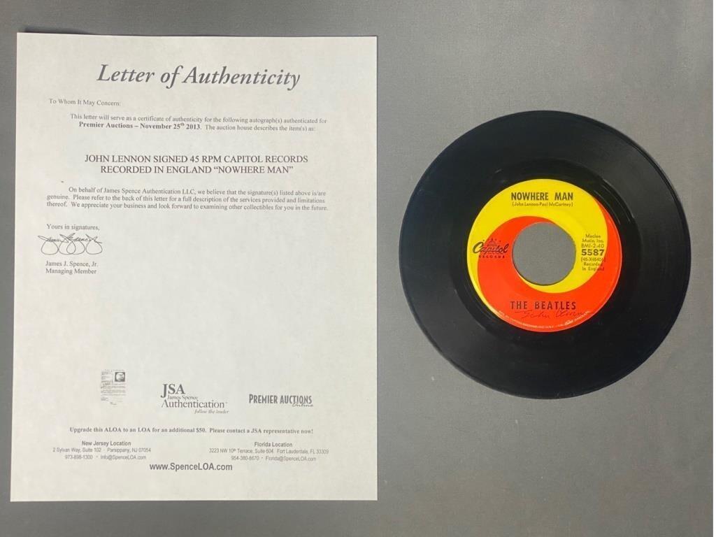 Beatles- John Lennon Signed 45 rpm "Nowhere Man" (1 of 4)