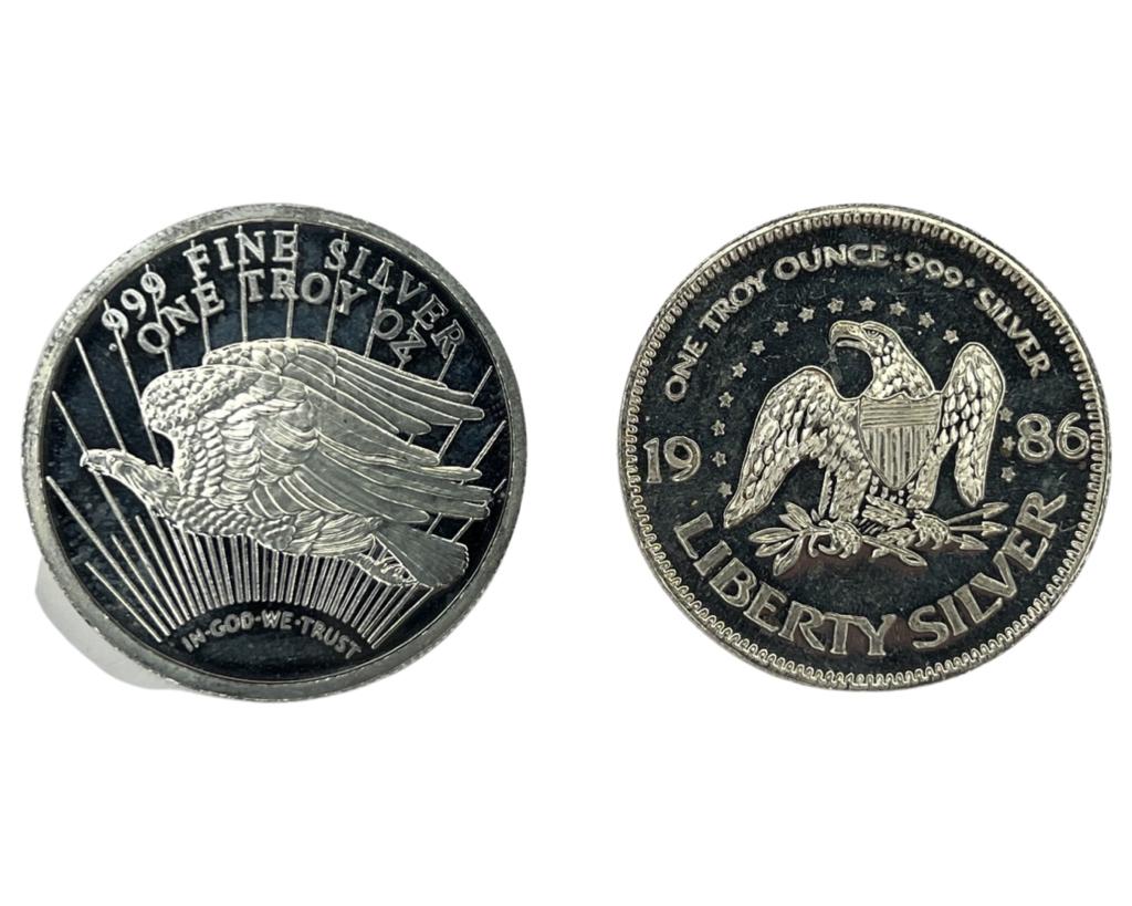 Two 1 troy oz Fine Silver "American Eagle" Rounds (1 of 2)