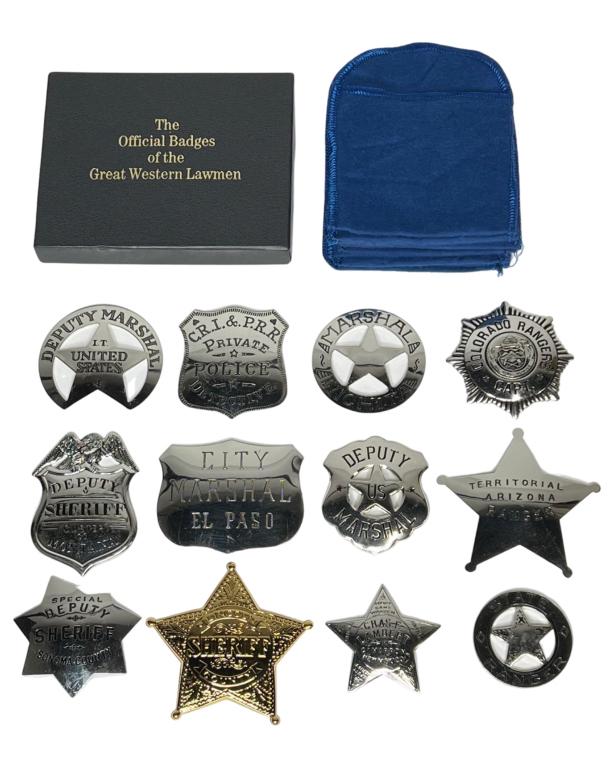1987 Franklin Mint Sterling Silver Lawmen Badges: 1987 Franklin Mint- The Official Badges of the Great Western Lawmen. 12 Sterling Silver Badges. Each comes with COA and pouch.