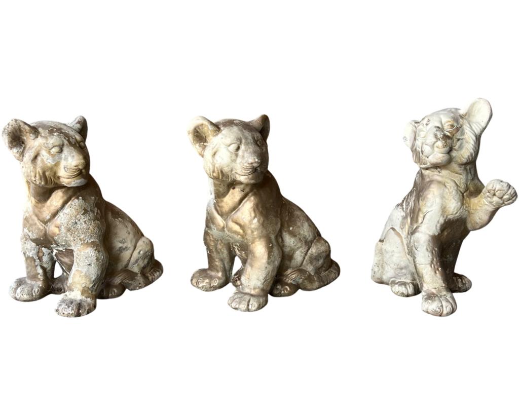 3 Cast Stone Lion Cubs Garden Statues (1 of 2)