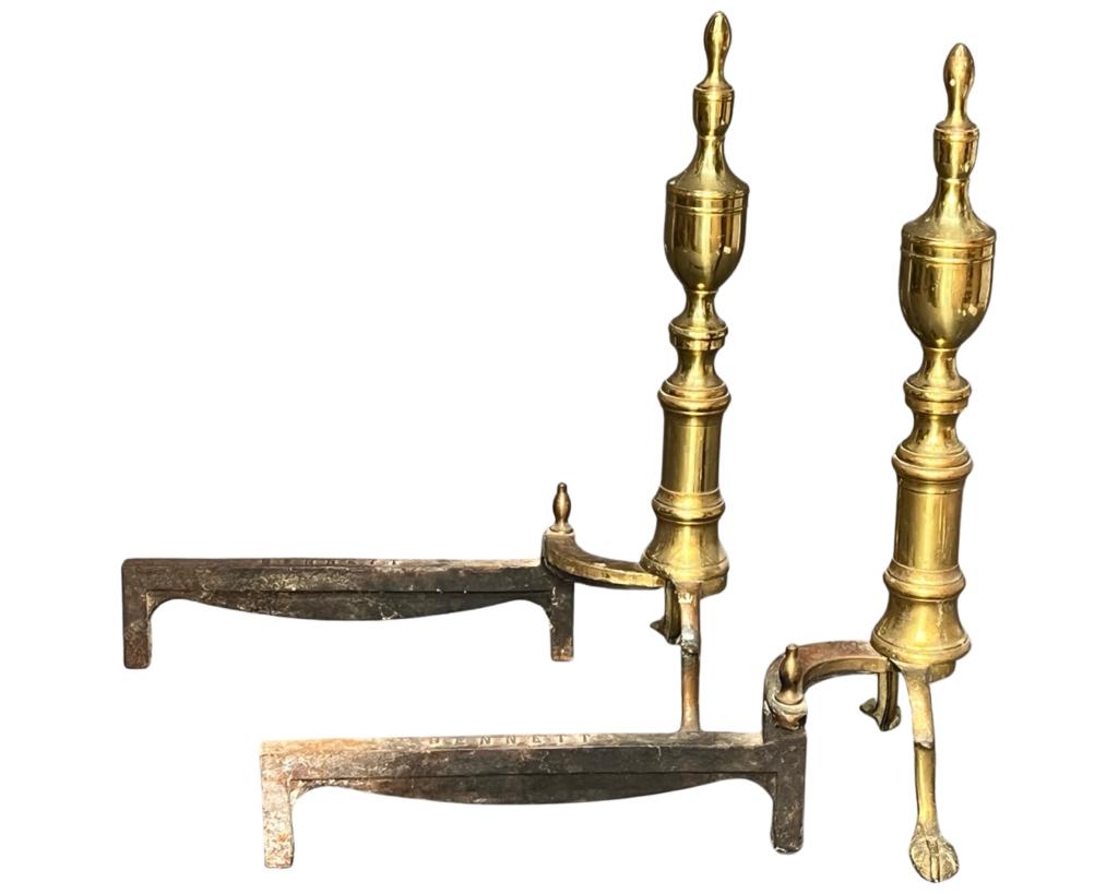 Vintage Bennett Brass & Iron Fireplace Andirons (1 of 5)