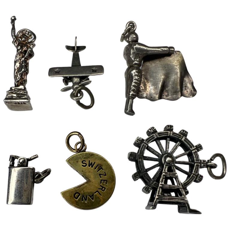 Group of Sterling Silver Figural Lucky Charms: Group of Sterling Silver Figural Lucky Charms. Good Condition.