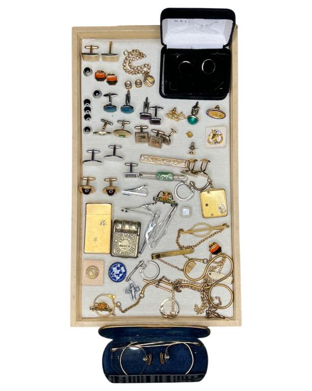 Vintage Men's Jewelry- Cufflinks, Pins, Lighter (1 of 7)