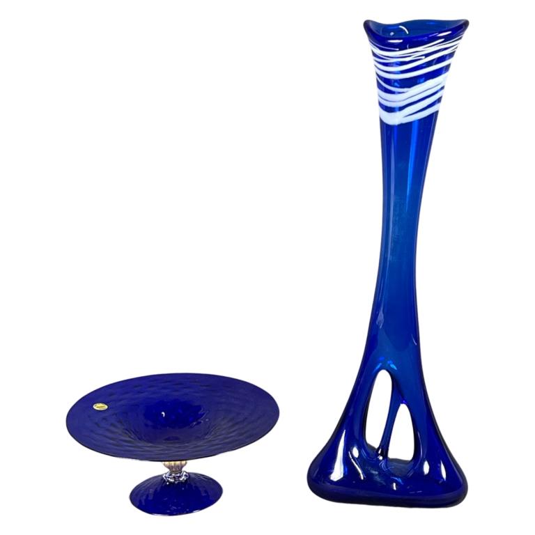 Murano Venetian Art Glass Cobalt Blue Vase & Compo (1 of 9)