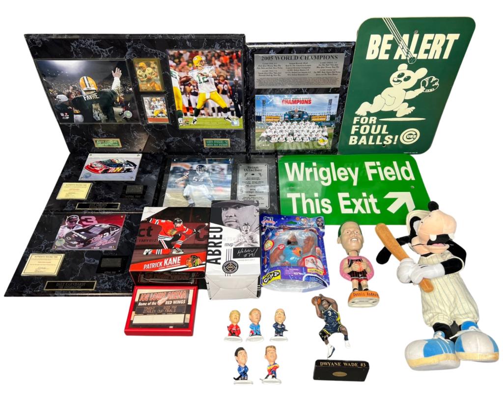 Sport Memorabilia & Collectibles: Sport Memorabilia and Collectibles including Dennis Rodman Bobble Head, Dwyane Wade Figurine Bobble Dobbles Limited Marquette 2001-2003, Jose Abreu 2020 AI MVP Bobblehead, Goofy Disney Baseball Soft T