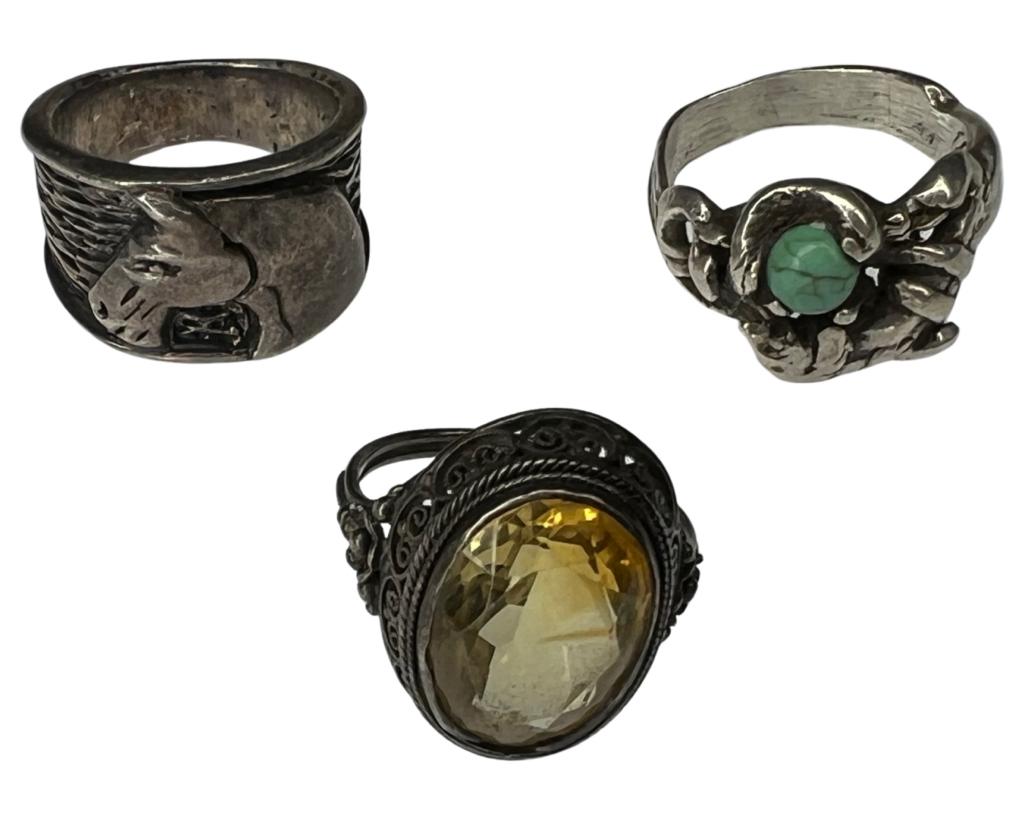 Lot of 3 Vintage Sterling Silver Figural Rings (1 of 14)