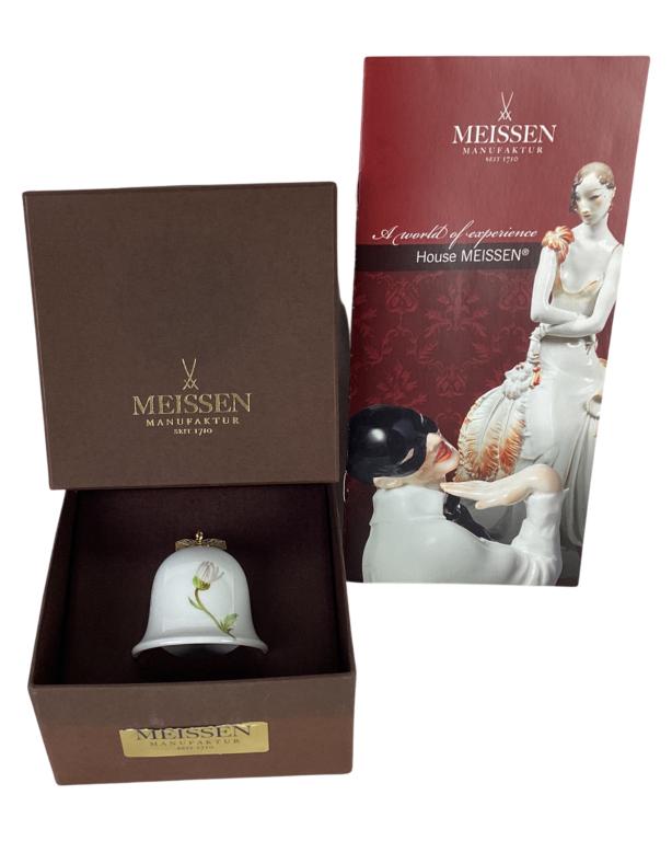 Meissen Porcelain Bell with Flowers: Meissen Porcelain Bell with Flowers. Approx. 2" tall. Mint Condition with original box and booklet