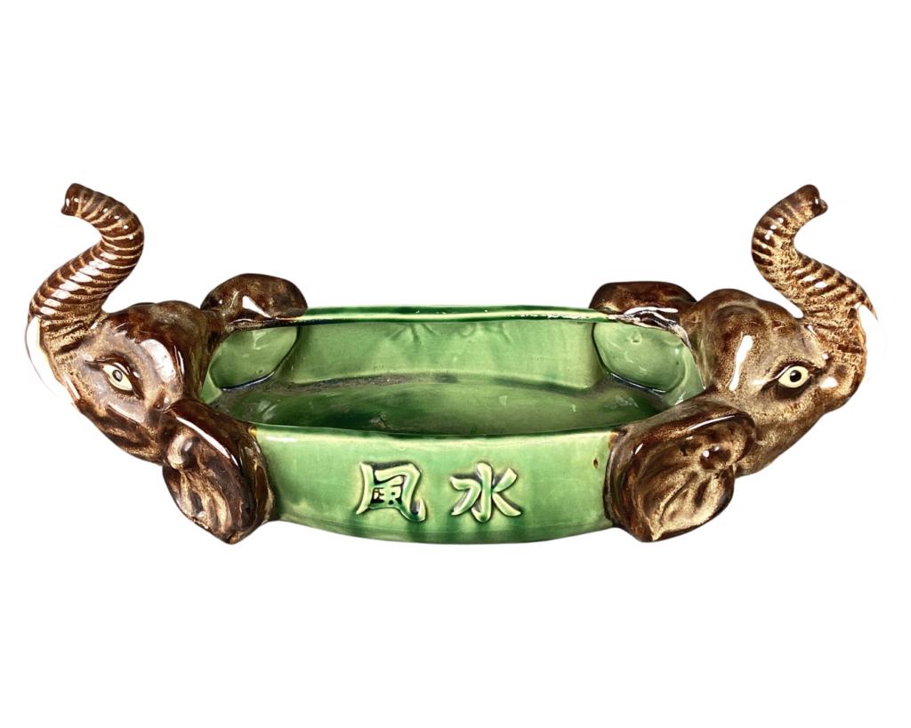 Vintage Chinese Dual Elephant Head Ceramic Planter: Vintage Chinese Dual Elephant Head Ceramic Planter. 23" x 8" x 9". Good Condition.
