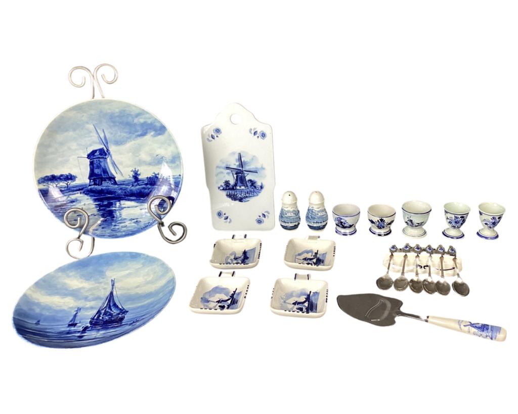 Vintage Delft Blue Plates, Trays, Egg Cups, Spoon (1 of 9)
