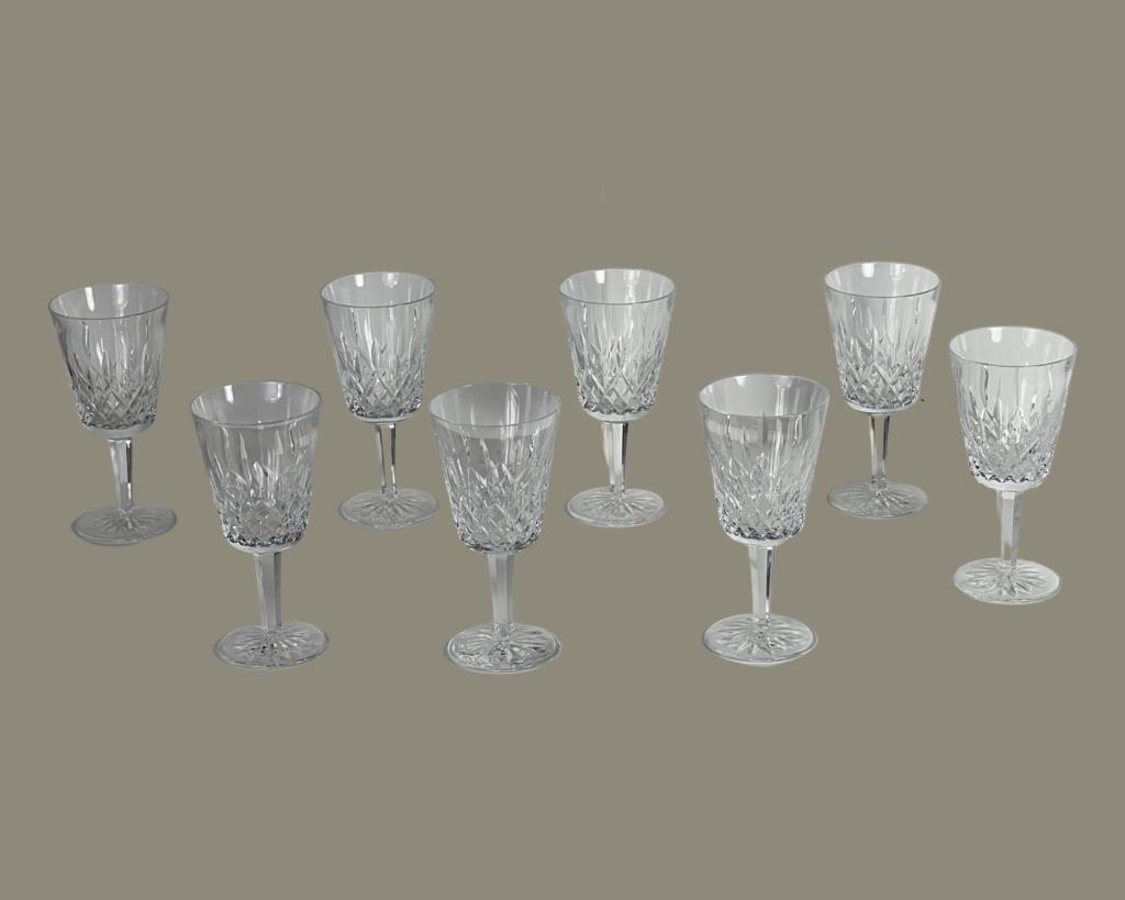 Waterford "Lismore" Crystal Wine Goblets/ Glasses: Waterford "Lismore" Crystal Wine Goblets/ Glasses. Set of 8. 7" tall. All are in good condition.