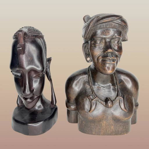 Pair of African Wooden Carved Man & Woman Busts (#0261) on Dec 27, 2022 ...