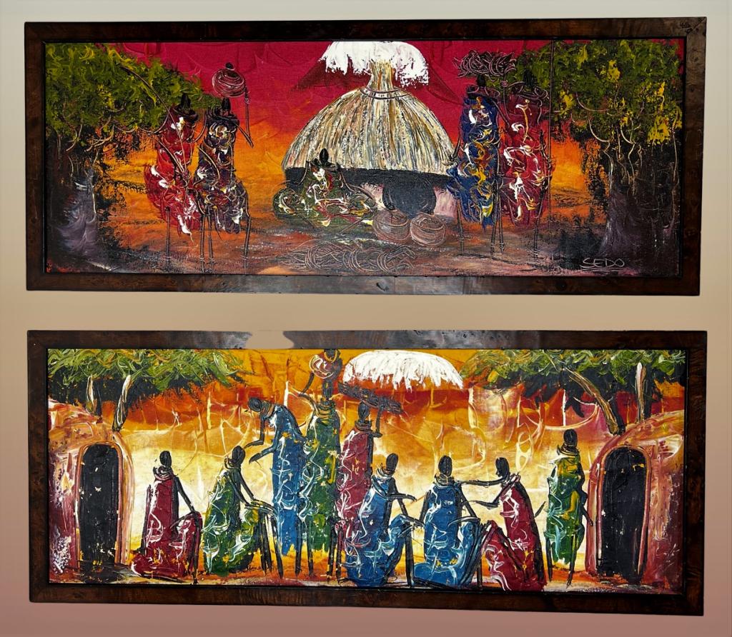 African Traditional Folk Art- Two Oil Paintings (1 of 4)