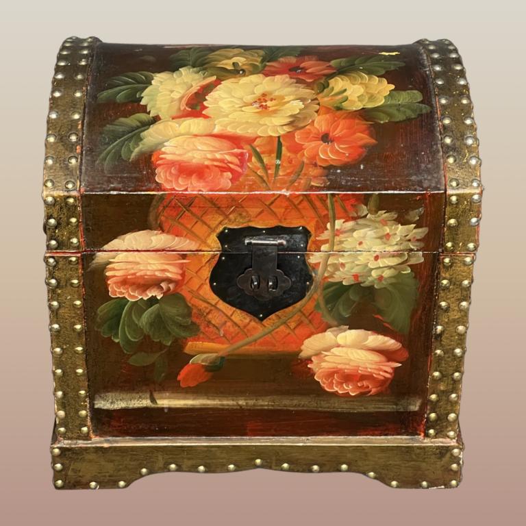 Hand Painted Domed Chest Box w/ Flowers (1 of 4)