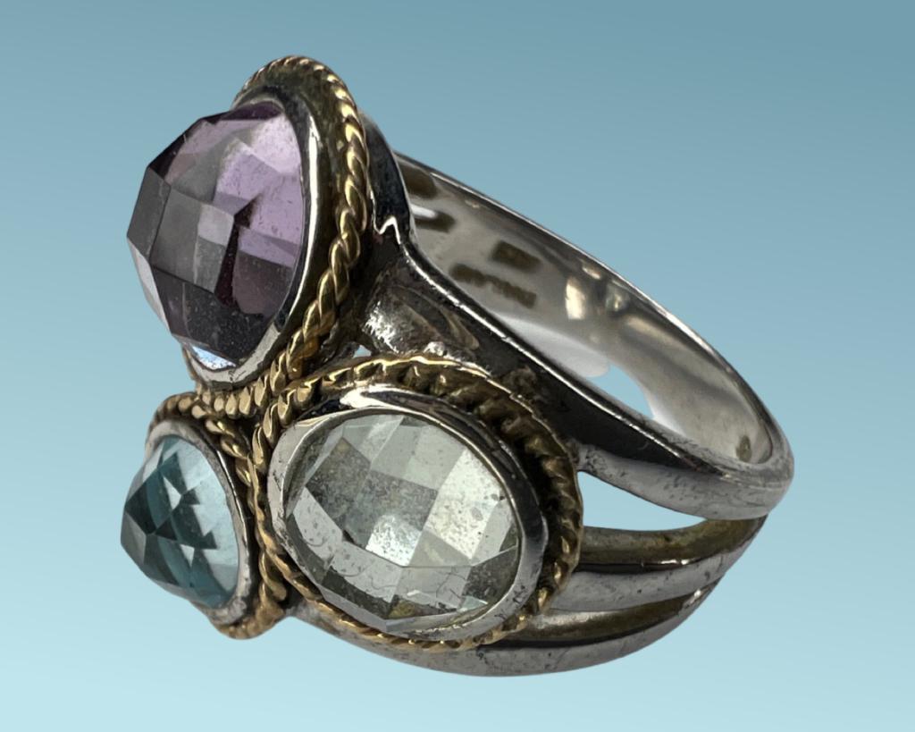 14k Gold & Sterling Silver Ladies Ring w/ 3 Stones (1 of 5)