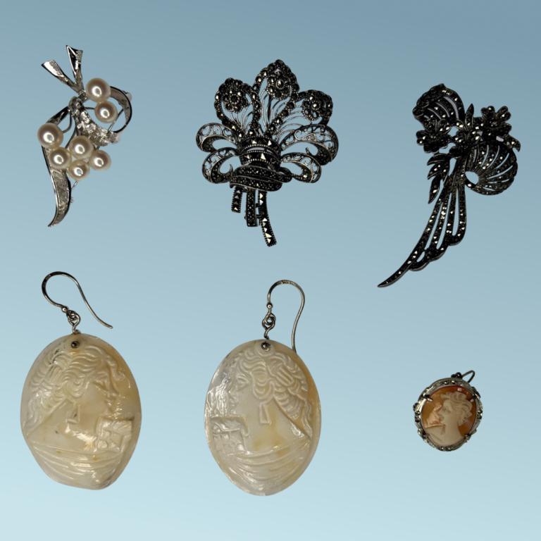 Sterling Silver- Vintage Brooches, Shell Cameo Bro (1 of 14)