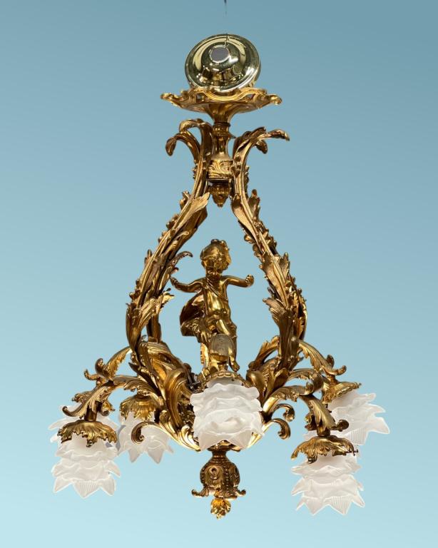 Art Nouveau Gilt Bronze Chandelier Light Fixture (1 of 7)