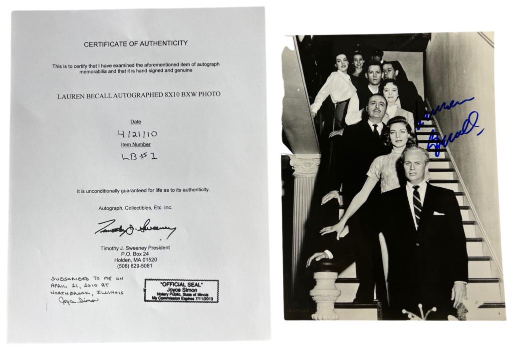 Lauren Bacall Autographed/ Signed Photograph (1 of 3)